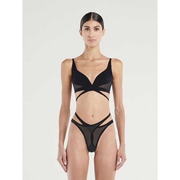 Wolford x Mugler Flock Shaping Bra in Black 36D Womens Velvet Wrap Bralette - Picture 1 of 14